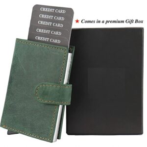 New Unisex Leather RFID Blocking Card Holder Cum Minimalistic Wallet (Battle Green) 1