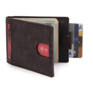 RFID Blocking Slim Bifold Genuine Leather wallet Front Pocket Wallet with Money Clip Brown Mens Wallet, 2 plus card Slots