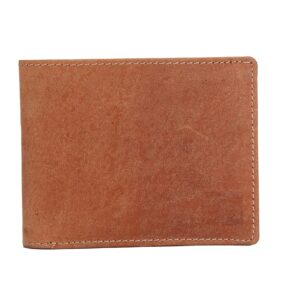 Crazy Horse Genuine Leather Men's Tri-fold Wallet with RFID Protection, Tan, 2 Currency Slots