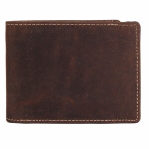 Handmade Wallet Crazy Horse Genuine Leather Men's Bifold Wallet with RFID Protection,6 Slots, Brown